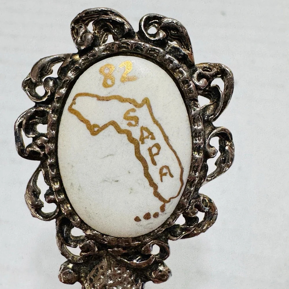 Vtg Florida Map Sapa 82 Souvenir Letter Opener Ornate Metal White Insert
